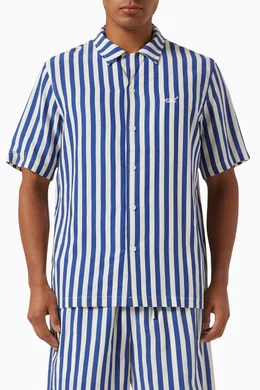 トップス Cupro Linen Thompson Camp Collar Shirt Buy Kith Blue Striped Thompson Camp Collar Shirt in Cupro Linen