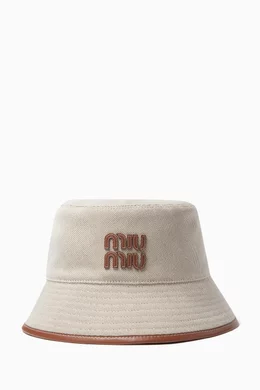 Buy Miu Miu Neutral Logo Bucket Hat in Canvas & Leather For  display picture 2
