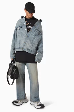 Buy Balenciaga Blue Off-shoulder Jacket in Organic Denim For