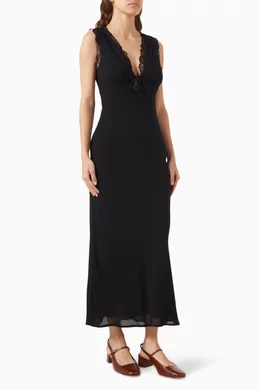 Buy Reformation Black Sharla Lace-trim Midi Dress in Georgette For Women  Online | Ounass Oman