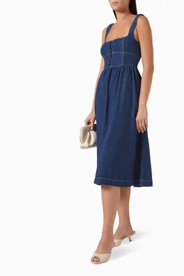 tagliatelle denim midi dress Reformation Tagliatelle Denim Midi Dress