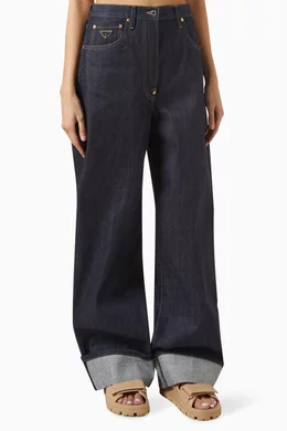 デニム・ジーパン PRADA Black Denim Wide-Leg Jeans Wide-leg jeans | Prada | OTTODISANPIETRO