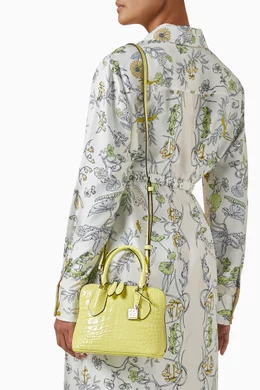 Buy Tory Burch Yellow Mini Swing Tote Bag in Croc-embossed