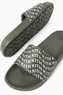★24SS 最新作★Kith Wave Monogram Slide Buy Kith Green Wave Monogram Slide Sandals For Men Online