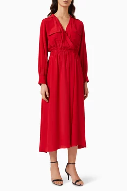 marella red dress Marella Women's Red Linen Midi Scoop Neck Red Dress Lightweight Flowy  Feminine 8