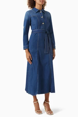 white christmas dresses Marella ALARICO Long Blue Denim Shirt Dress 24132210442 Col 003 – Izzi of  Baslow main image 1