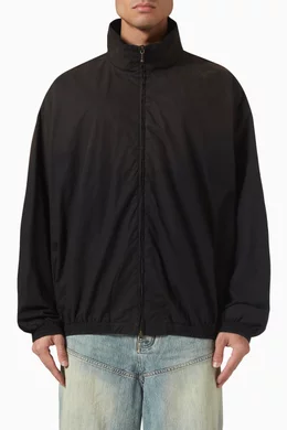 Buy Acne Studios Black Logo Zipper Jacket in Cotton Poplin For Men