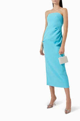 classy christmas dress Blushing Elegance: Lady Party with Big Bow Detail – Canary Houze 42/L Color:INDIGO-WOVLINEN Fairy Photoshoot Aqua Blue Irregular Halter