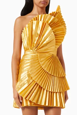 Buy Acler Gold Abbotsford Pleated Mini Dress For Women Online | Ounass Oman