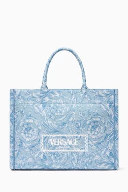 Buy Versace Blue Large Athena Tote Bag in Barocco Jacquard Canvas For UNISEX Online Ounass Oman