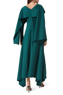 Buy CHATS by C.DAM Green Titania Cape Maxi Dress in Stretch Double Jersey For Women Online
