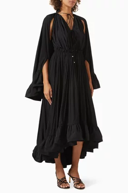 Buy Lanvin Black Ruffle Midi Dress in Charmeuse For Women Online | Ounass  Oman