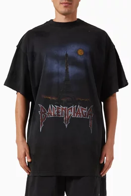 Buy Balenciaga Black Paris Moon Double Front Oversized T-shirt in