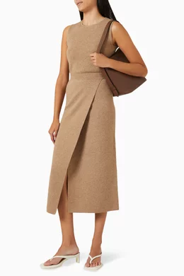 Buy Max Mara Brown Wrap Knit Midi Skirt in Wool Blend For Women Online Ounass Oman