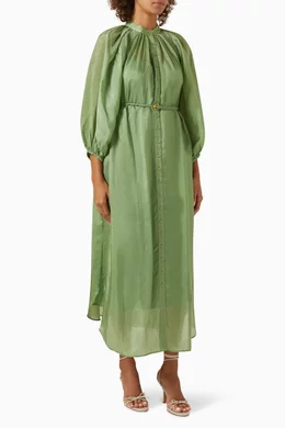 Buy byTiMo Green Belted Maxi Shift Dress in Cupro For Women Online | Ounass  Oman