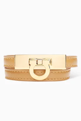 Buy Ferragamo Neutral Gancini Double Twist Wrap Bracelet in Leather Brass For Women Online Ounass Oman