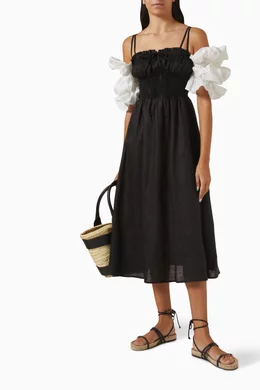 Buy Sleeper Black Arle Ruffled Midi Dress in Linen For Women Online |  Ounass Oman