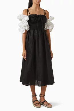 knee length dresses for ladies Sleeper Atlanta Linen Dress in Navy