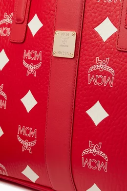 Red mcm tote bag shop