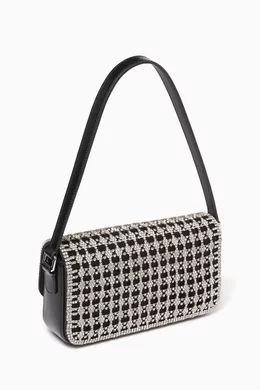Buy Self-Portrait Black Crystal Baguette Bag in Chainmail