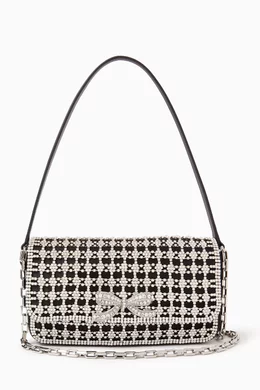Buy Self-Portrait Black Crystal Baguette Bag in Chainmail