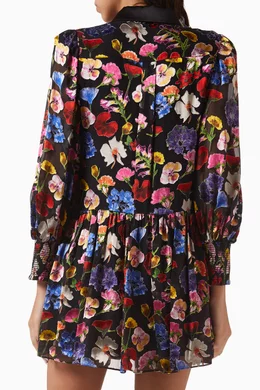 alice and olivia bertha mini shirt dress Alice + Olivia Bertha Puff Sleeve Mini Shirt Dress Floral Print M