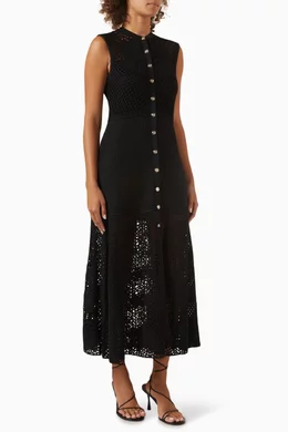 Buy Maje Black Rita Crochet knit Midi Dress in Viscose Blend For Women Online Ounass Oman