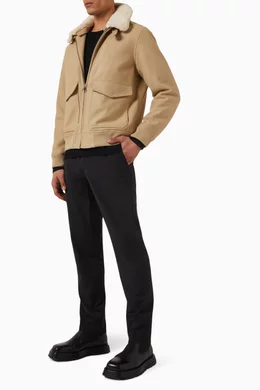 Buy Sandro Neutral Aviator Shearling Jacket in Wool blend For Men Online Ounass Oman