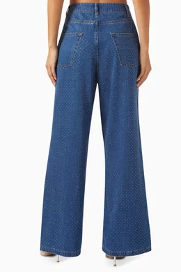 Buy SANDRO Blue Rhinestone High-waisted Wide-leg Jeans in Denim