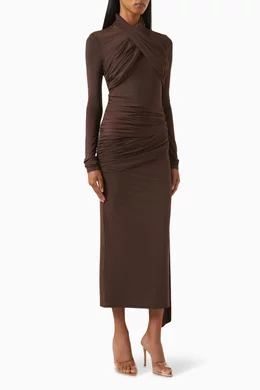 beige brown leopard print dress long sleeve Point Taken Brown Leopard Print Chiffon Maxi Dress main image 1