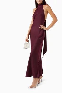 Buy Misha Burgundy Evianna Maxi Dress in Satin For Women Online | Ounass  Oman