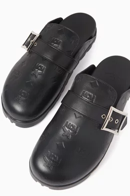 Buy MCM Black Monogram Mules in Leather For Men Online  display picture 3