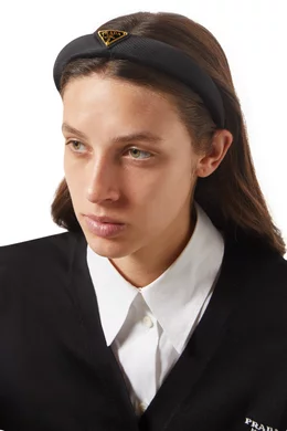 Buy Prada Black Triangle Logo Headband in Re-nylon For Women  display picture 2