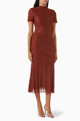 Buy Self-Portrait Brown Square Rhinestone Midi Dress in Mesh For Women  Online | Ounass Oman