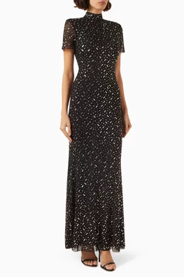 knee length dresses for ladies Champagne Rhinestone Maxi Dress  self-portrait-US