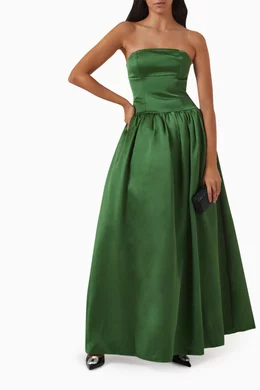 green satin bandeau dress Dress Sabrina Batik with Green Lace – Hoki's Closet main image 1