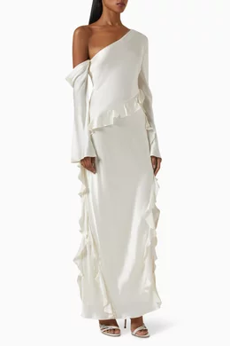 uniqlo mercerized cotton a line dress La Lune Frill Cuff Bias Midi Dress | Cream | Dresses