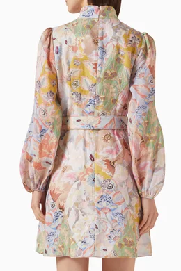 illustration belted mini dress Buy Zimmermann Multicolour Illustration Belted Mini Dress in Linen For  Women Online