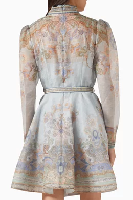 Buy Zimmermann Blue Eden Belted Mini Dress in Linen-silk For Women Online