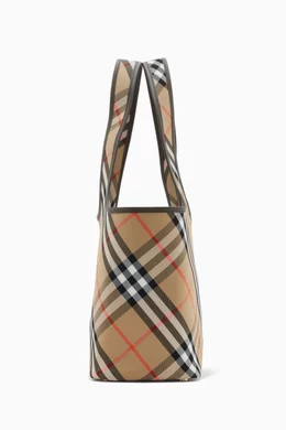 Buy Burberry Neutral Small Check Tote Bag in Cotton Twill For Women Online Ounass Oman