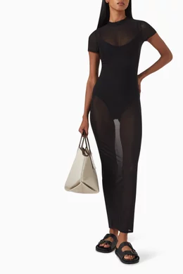 good american mesh tee maxi dress Good American Gauze Mesh Maxi Dress