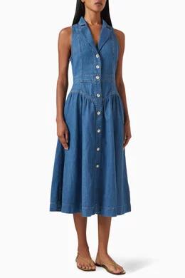 Buy Reformation Blue Ellison Midi Dress in Denim For Women