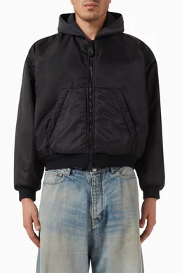 Buy Balenciaga Black Unisex Hooded Bomber Jacket For UNISEX Online