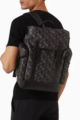 coach hitch backpack with horse and carriage print  Club de Mode Signature coated canvas printed coated canvas and refined pebble leather Inside zip and multifunction pockets Double zip closure fabric lining Handle with 2 1/4 drop Outside zip pocket Adjustable shoulder straps 10 3/4 (L) x 12 1/2 (H) x 4 3/4 (W) Style No. Coach 1941 Tan Horse and