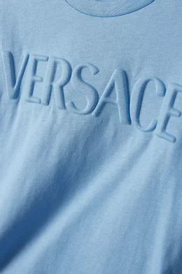 Buy Versace Blue Embossed Logo T-shirt in Jersey For Girls Online