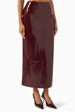 Red vinyl midi skirt on sale