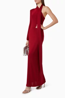 Buy Leslie Amon Red Scarf Maxi Dress in Velvet For Women Online | Ounass  Oman