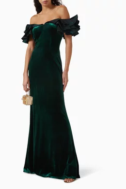 sachin and babi light blue dress TARIK EDIZ pleated-shoulder Maxi Dress | Green main image 1