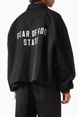 Buy Fear of God Essentials Black Trucker Jacket in Nylon For Men 