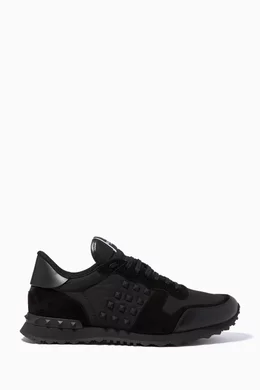 Buy Valentino Garavani Black Rockstud Sneakers in Leather Suede For Men Online Ounass Oman
